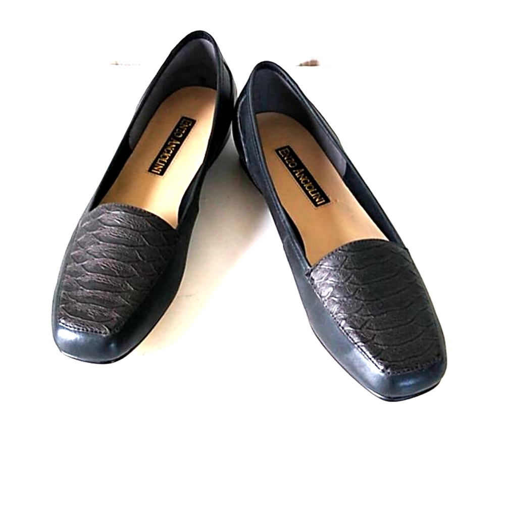 Enzo Angiolini Black Leather Flats Loafer Shoes